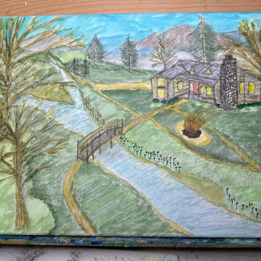 Tranquil Countryside Canvas Art with Green and Brown Tones